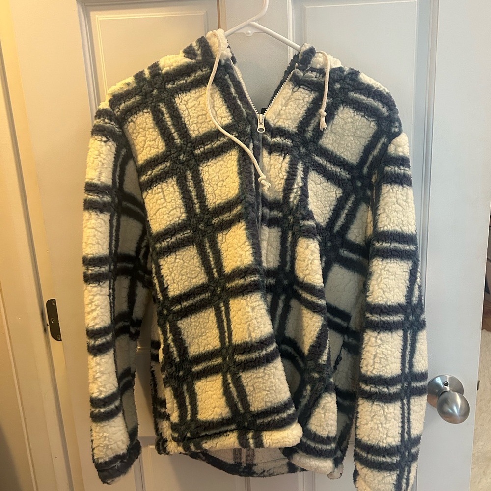 PacSun Cream and Blue Sherpa Jacket